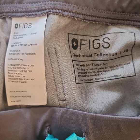 Figs Gray Po 2107 Zamora Jogger Scrubs with Teal Blue Drawstring - Picture 3 of 3